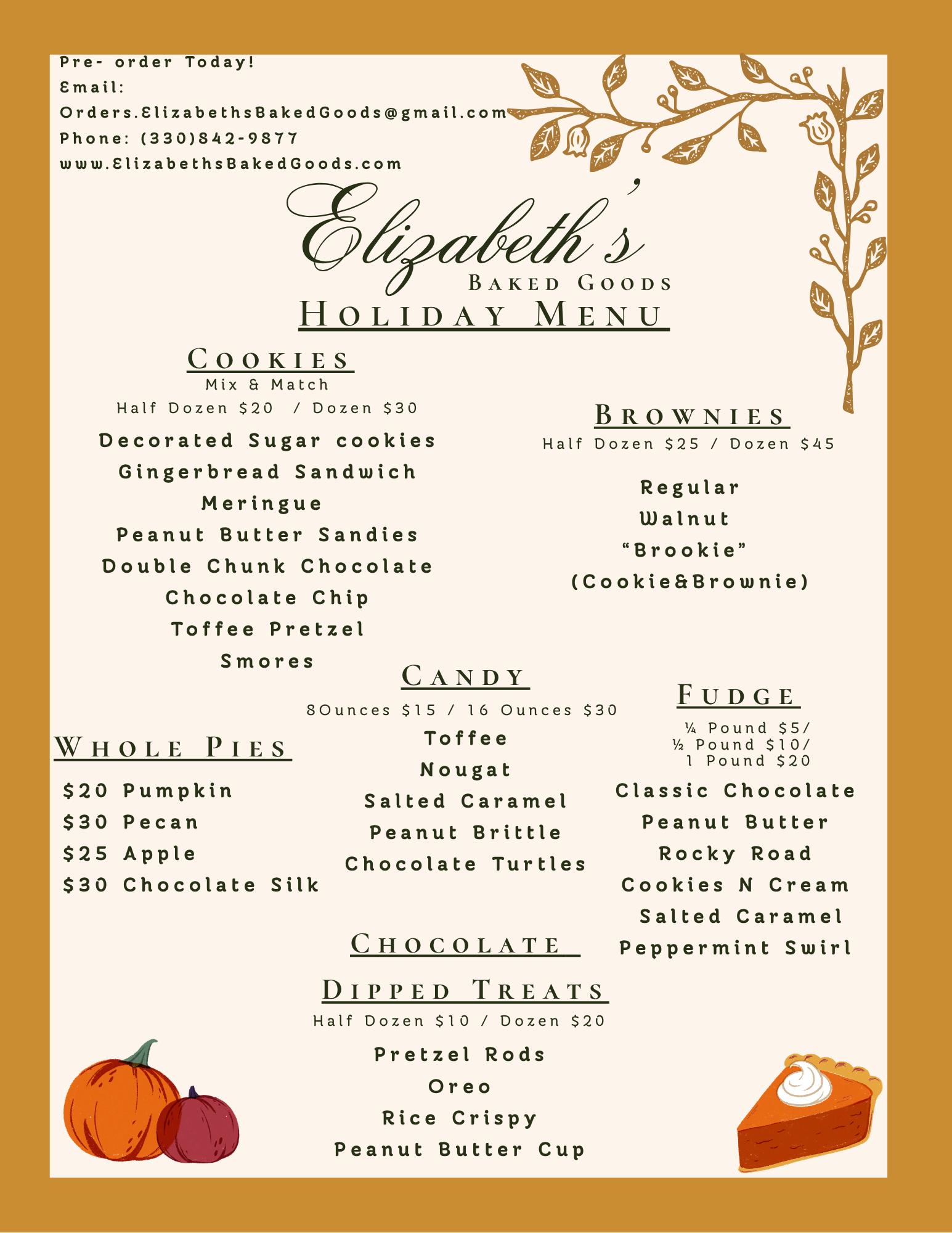 Elizabeth's Holiday Menu