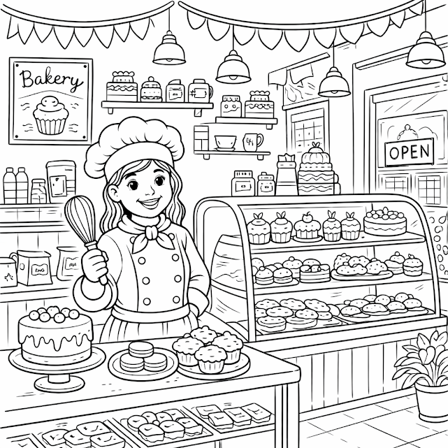 Inside Bakery Girl Coloring Page