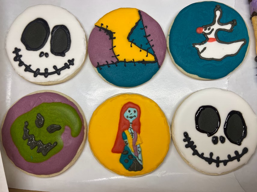 Decorated sugar cookies with Nightmare-inspired designs