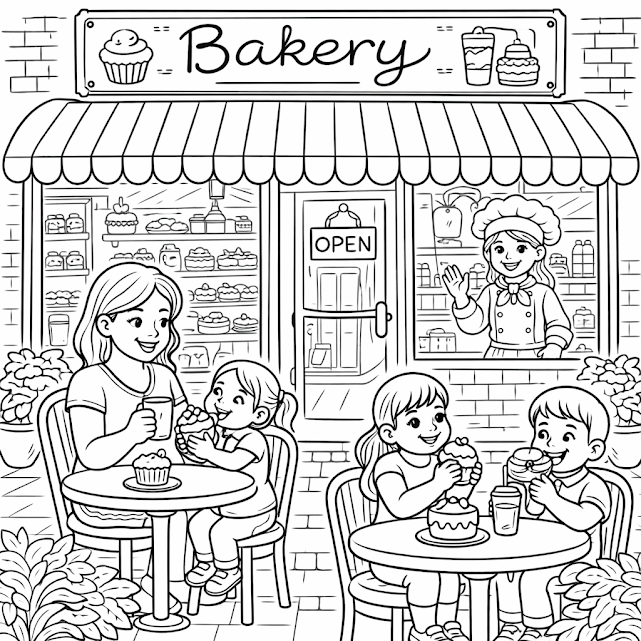 Outside Bakery Coloring Page