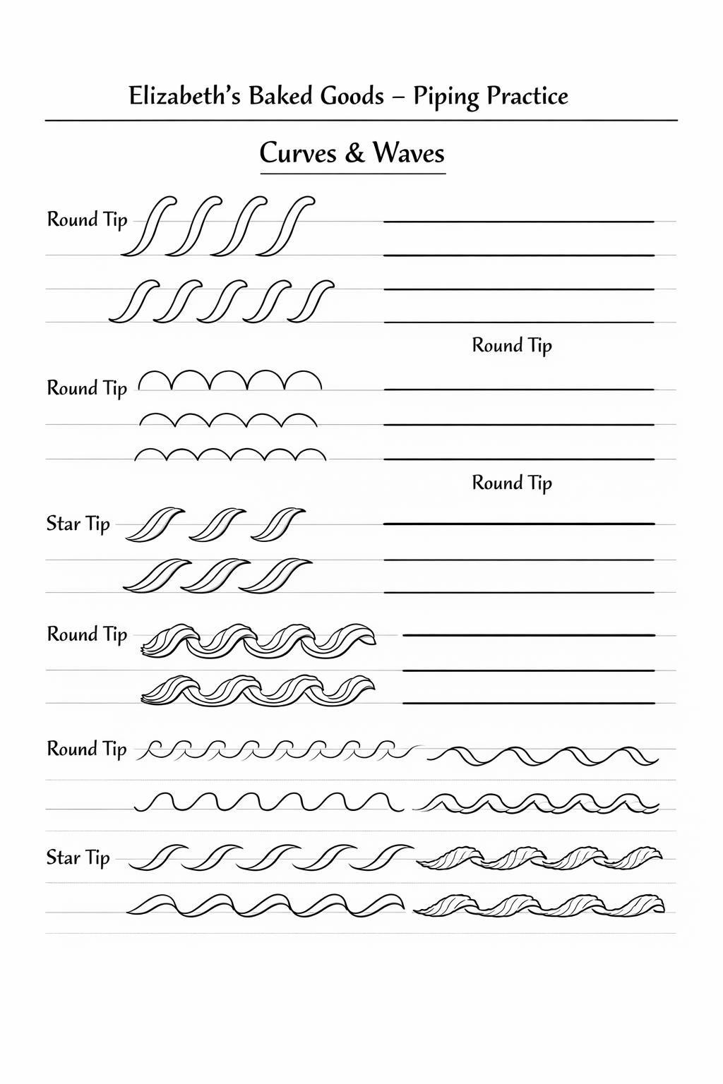 Piping practice sheet for curves