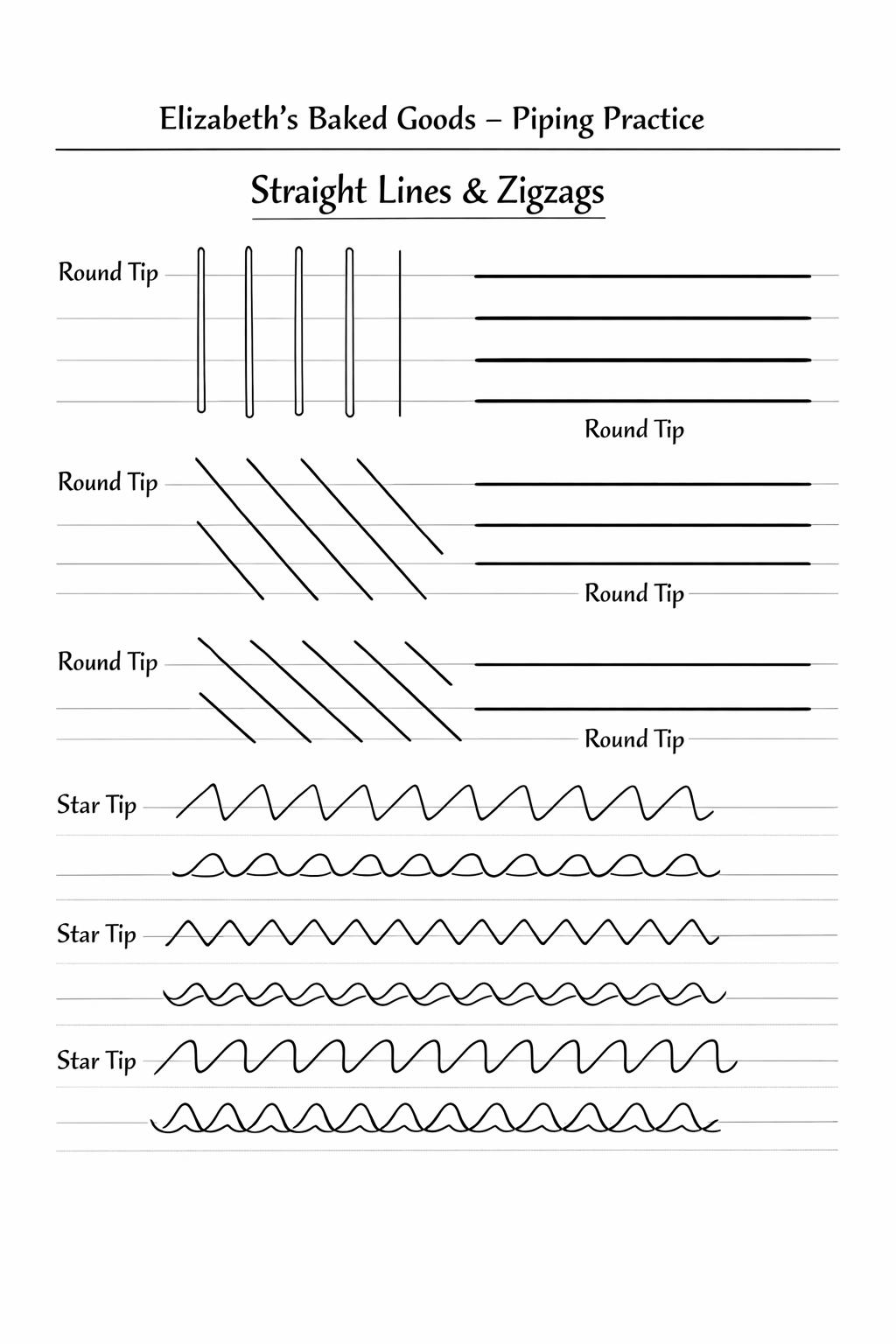 Piping practice sheet for straight lines