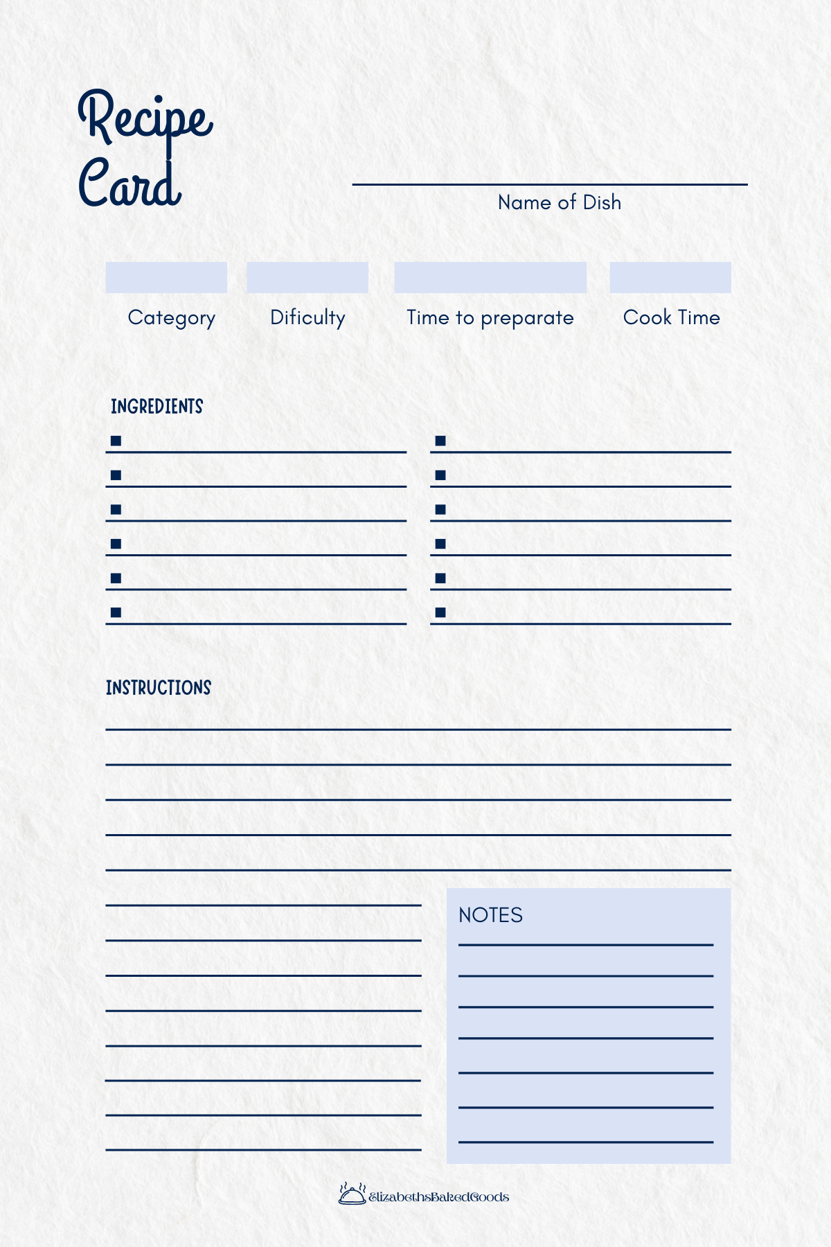 Blank Printable Recipe Card – Clean, Minimal Recipe Template for Baking & Cooking