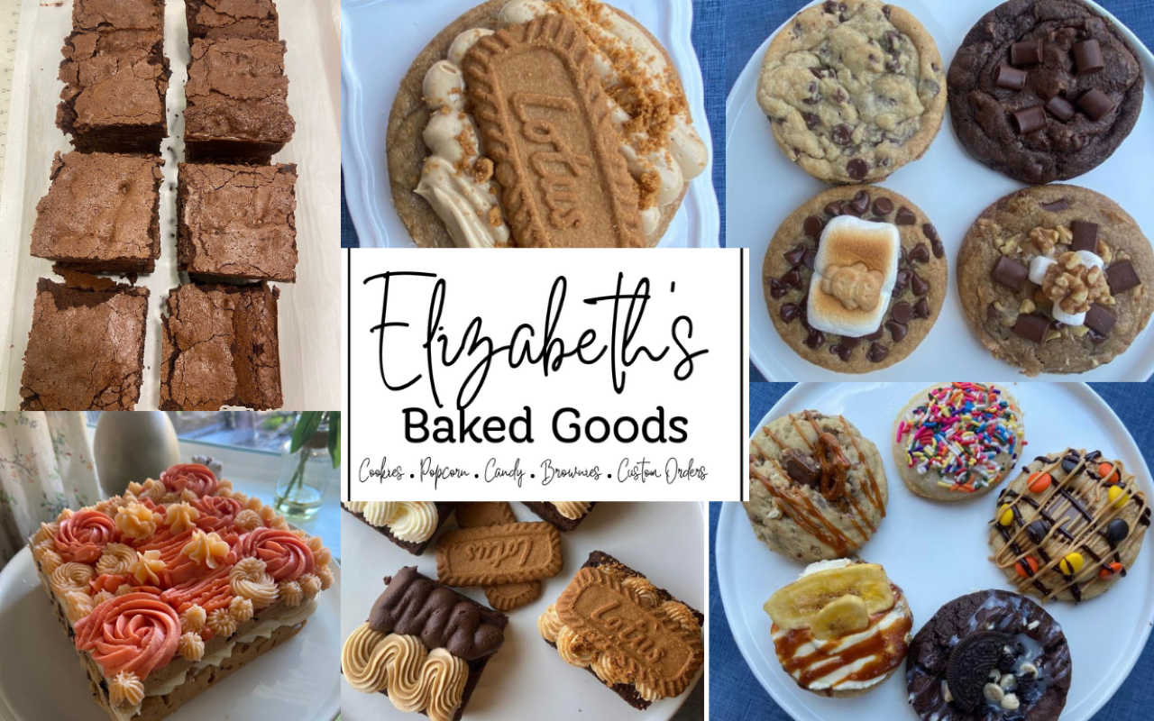 Assorted custom desserts including brownies, cookies, and cupcakes from Elizabeth's Baked Goods.